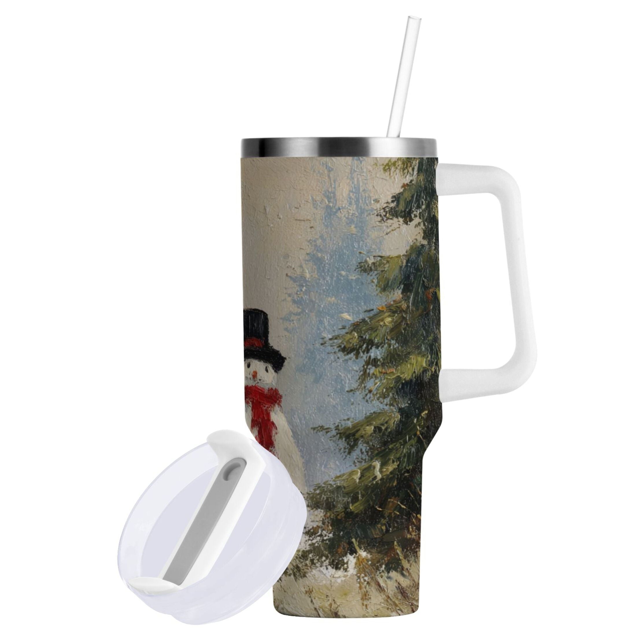 40 oz Insulated Stainless Steel Tumbler Double Wall Stainless Steel Tumbler with 2-Way Drinking Moody Snowman Couple M671K